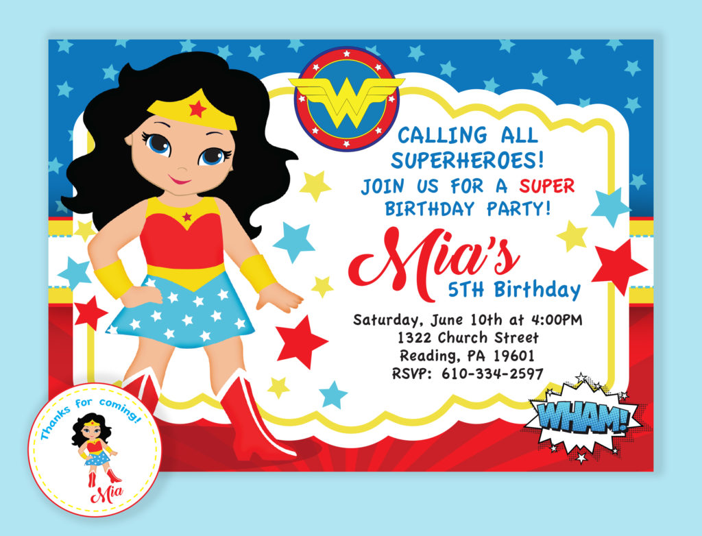 Wonder Woman Birthday Invitation & Favor Tags Sonia Gonzalez